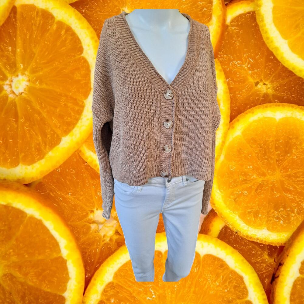 Pol Tan Knit V Neck Button Up Cardigan Size Medium